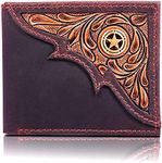 RAW HYD Bifold Wallet for Men (Bourbon Brown) - RFID Blocking Men’s Leather Wallet w/Star Concho - Full Grain, Tooled RFID wallet for men - Slim & Compact Cowboy Wallet - Great Western Gifts for Men