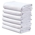 Bronwen Mathews® Extra Large Tea Towel Pack Of 6 Towels Set Bar Teatowels Sets Cotton Heavy Duty Kitchen Glass Cloth Cleaning Dish Cloths White(Waffle, pack of 6)