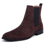 LOZANO Leather Brown Suede Chelsea Boots for Men | High Ankle Boots, Soft Cushioned Insole, Slip-Resistance, Arch Support & Shock Absorption |Size-8|