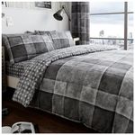 GC GAVENO CAVAILIA Printed Duvet Cover Sets, Reversible Bedding Bed Set, Polycotton Quilt Covers, Denim Check-Grey, Double