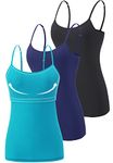 Vislivin Womens Cotton Camisole Adjustable Strap Tank Tops with Shelf Bra Stretch Undershirts Black/Dark Blue/Blue -1 L