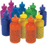 Fun Express 12 Pieces Smile Face Neon Water Bottles, 18 oz, BPA Free Plastic, Party Supplies, Drinkware, Water Bottles & Canteens, Multi-Color