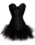 KUOSE Women's Plus Size Lingerie Burlesque Corset with Tutu Skirt Halloween Outfit Sets Black