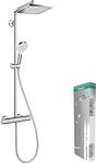 hansgrohe Crometta E - shower system with thermostat, rainfall shower head (240 x 240 mm), hand shower (1 spray), shower hose, shower rail and head shower square(1 spray), chrome, 27281000