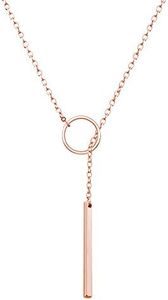 Simple Circle with Bar Y Necklace,Dainty Minimalist Circle Bar Lariat Necklace for Women Girls (Rose Gold)