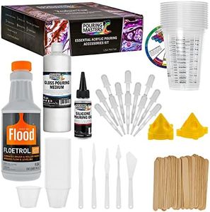 U.S. Art Supply - 1 Quart Floetrol Additive Pouring Supply Paint Medium Deluxe Kit for Mixing, Epoxy, Resin - Silicone Oil,1 and 10 Ounce Plastic Cups, Mini Painting Stands, Sticks, Pallete Knifes