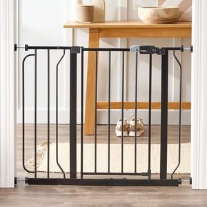 Regalo Easy Step 38.5-Inch Wide Walk Thru Baby Gate, Includes 6-Inch Extension Kit, Pressure Mount Kit, Wall Cups, Black