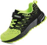 KUBUA Kids Sneakers for Boys Girls Running Tennis Shoes Lightweight Breathable Sport Athletic Black/Green