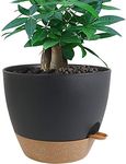 UOUZ 12 inch Large Self Watering Pots, Plastic Planters with 60oZ Removable Deep Reservoir and Multi Mesh Drainage Holes for Indoor Outdoor Garden Plants and Flowers, Black with Brown