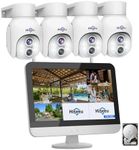 Hiseeu Wireless Security Camera System 2K Dual-Lens [WiFi Pro& Plug-in Power] No Subscription,10X Zoom Security System Outdoor Camera with 12'' Monitor Dvr,3TB,4 Cam-Kit with 350° Pan & Tilt,16CH