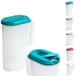 PLASTIFIC Food Grade Jug - Perfect for Stock Gravy - Microwave Safe - Kitchen Homebrew Liquids - Microwave Safe Pitcher (Frost with Turquoise Lid, 1.6L)