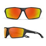 TOREGE Polarized Sports Sunglasses for Men Flexible Frame Cycling Running Driving Fishing Mountaineering, Matte Black Frame & Orange Red Revo Lens