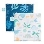 Bumkins Sandwich Bag Snack Bag Set, Dinosaurs and Blue Tropic, 7 X 7 Inch (Pack of 2)