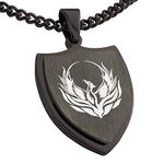 Tioneer Jewelry | Gunmetal Stainless Steel Shield Pendant Necklace | Shield Necklace for Men & Women | Stainless Steel Jewelry (Phoenix), 24