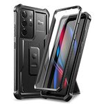 Dexnor Case for Samsung Galaxy S21 Ultra 5G 6.8 Inch with Built-in Screen Protector Military Grade Armour Heavy Duty 360 Full Body Shockproof Bumper Protection Cover with Stand - Black