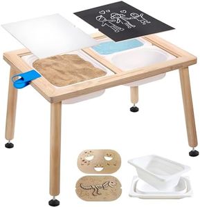 Cateam Sensory Table for Kids and Toddlers - 3 Foldable Storage Bins - Educational Wooden Puzzle Inserts - Play Sand Activity Table with Lids for Study and Dining - Indoor Gift Set for Boys and Girls