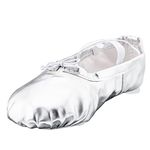 MsMushroom Woman's Pu Ballet Dance Shoes with Split Soft Sole,Silver,4 M US