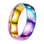 Taiguang Men Women Cute Animal Paw Print Titanium Steel Finger Ring Jewelry Birthday Gift - Rainbow US 7