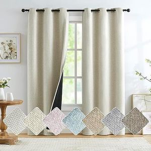 Natural Full Blackout Linen Curtains 84 inch Long Thermal Insulated Noise Reducing Bedroom Drapes Rustic Farmhouse Triple Weave Window Treatment Set for Theatre, Nursery, 40"x84"x2, Beige