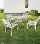 BRISHI Cast Aluminium Garden Patio Seating Chair and Table Set for Balcony Outdoor Furniture with 1 Table and 4 Chairs Set (White)