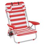 SONGMICS Beach Chair, Folding Camping Chair, Portable Outdoor Chair, Carry as a Backpack, with Adjustable Backrest, Headrest, Armrest, 2 Side Pockets, Red and White GCB062R01