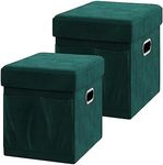 YITAHOME Velvet Storage Cube Ottomans, Folding Multipurpose Organizer for Bedroom, Living Room, Dorm or RV (Set of 2, Green)