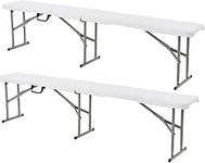 S AFSTAR 2PCS Plastic Folding Bench, 6FT Outdoor Camping Picnic Benches with Handle and Lock, 550 LBS Load, 8-Person Lightweight & Portable Benches for Outside Indoor, No Assembly Required, White