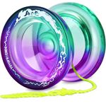 7YO Responsive Yoyo AOE, Dual Purpose Yoyo for Beginners Kids, Professional Crystal Yoyo Wide Plastic Yoyo with KK Bearing + Axle + Yoyo String (Green Purple)