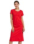 Amazon Brand - Symbol Women's Cotton Solid Knee Length Regular Night Gown (Ss19Utsdr04-Gp-05_Red_Xs)