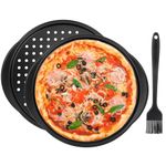 BlueEour 2 Pack Pizza Tray, 12 inch Non Stick Pizza Pans for Oven, Carbon Steel Pizza Pan with Extra Large Handle, Pizza Baking Set with Oil Brush for Home Kitchen Oven (Black)