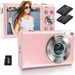 Digital Camera, Autofocus UHD 4K Vlogging Camera with 32GB Card, 48MP 16X Digital Zoom Digital Camera, Anti-Shake Portable YouTube Compact Point Shoot Camera for Teens Adult Beginner(Pink)