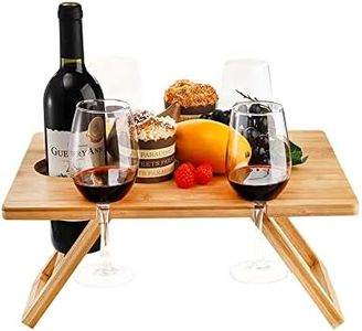 Clevinger Wine Picnic Table with Bottle and Glass Holder, Portable Outdoor Wine Champagne Travel Picnic Table with Folding Legs, Foldable Bamboo Snack & Cheese Tray for Indoor/Outdoor (48x38x25CM) (1)