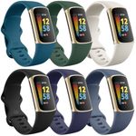 Ouwegaga Compatible with Fitbit Charge 5/Fitbit Charge 6 Bands Women Men, Classic Soft Waterproof Sport Replacement Wristbands for Fitbit Charge 5/Charge 6 Advanced Fitness Tracker, 6 Pack Large