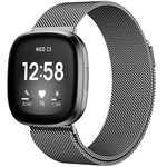 JKD Bands Compatible with Fitbit Versa 3/Sense/Versa 4/Sense 2, Stainless Steel Mesh Metal Band Replacement Accessories Strap with Magnet Lock for Sense/Versa 3 Smartwatch Men Women, Small Space Gray