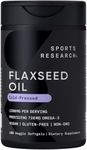 Sports Research Vegan Flaxseed Oil (1200mg) Herbal Supplement with Plant-Based ALA Omega 3 - Vegan Certified & Non-GMO Verified - Gluten, Soy & Carrageenan Free (180 Veggie Softgels)