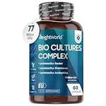 Bio Cultures Complex Probiotics and Prebiotics - 77 Billion CFU - 20 Live Bacterial Cultures - 60 Probiotic Complex Capsules for Women & Men - Lactobacillus Acidophilus, Gasseri, Rhamnosus & Reuteri