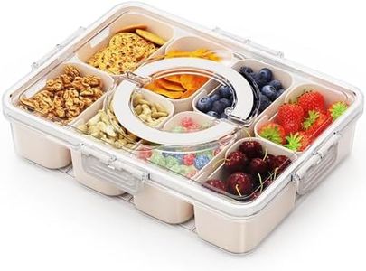 STORICANS 8 Piece Plastic Clear Snack Tray | Divided, with Lid, Handle, Removable Compartments | Container, Organizer