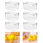 HPYLIF·H Transparent Pantry Organizer Bins, 6 Pack Fridge Storage Organisers, Storage Box with Handles, Plastic Storage Bins for Cupboard, Kitchen, Pantry, Cabinet - BPA Free Containers 24x13x11.5cm