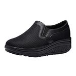 Women Slip on Walking Work Shoes Wedge Platform Trainers Mesh Upper Tennis Shoes Ladies Athletic Running Shoes Breathable Sneakers Air Cushion Slip-On Walking Shoes UK Size Orthopedic Shoes Black