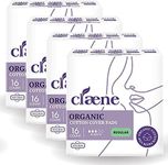 Claene Organic Cotton Cover Pads, Cruelty-Free, Menstrual Overnight Sanitary Pads for Women, Unscented, Breathable, Vegan, Organic Pads, Natural Sanitary Napkins with Wings- 64 Count Pack of 1