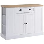 HOMCOM Fluted-Style Wooden Kitchen Island with Storage Cabinet and Drawer, Butcher Block Island for Dining Room, White