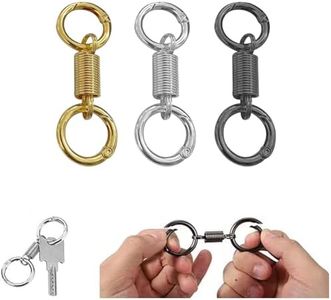 KOFISNI Nordic Retro Spring Double Ring Keychain Dual Split Key Ring Keychain, Black+silver+gold