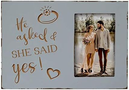 Buecasa Wedding Engagement Gifts for Women Bride to Be - Lovers Engraved Picture Frame 4x6 Inches - He Asked and She Said Yes