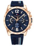 Tommy Hilfiger Men's 46mm Analogue Multifunction Quartz Watch - Navy Blue Dial with Silicone Strap, Day, Date, and 24-Hour Functions, 5ATM Water Resistant - 1791474