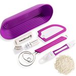 Breadsmart - Artisan Bread Baking Tool Set - 5-Piece Kit - Includes Lame with 10 Replacement Blades, Danish Dough Whisk, Proofing Banneton with Reusable Liner, Bench Scraper and Recipe Guide - Purple