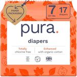 Pura Size 7 Eco-Friendly Diapers (33+lbs) Totally Chlorine Free (TCF) Hypoallergenic, Soft Organic Cotton Comfort, Sustainable, up to 12 Hours Leak Protection, Allergy UK,1 Pack of 17 Diapers