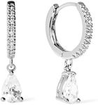 Ana Luisa Huggie Hoop Earrings - Solitaire Pendant Charm Earring - Delicate Elise Pendant Earrings in 14K Silver Plated and Silver Rhodium Plated-Hypoallergenic, Water-Resistant, and Tarnish-Free