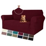 MAXIJIN Super Stretch Couch Cover for 3 Cushion Couch, 1-Piece Universal Sofa Covers Living Room Jacquard Spandex Furniture Protector Dogs Pet Friendly Fitted (Loveseat, Diamond Pattern Wine Red)