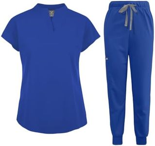 niaahinn Scrubs Set for Women Nurse Uniform Jogger Suit Stretch Top & Pants with Multi Pocket for Nurse Esthetician Workwear (Royal Blue, Medium)