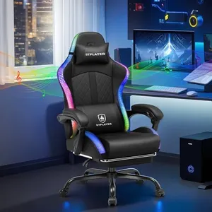 GTPLAYER RGB Gaming Chair with Speakers, Computer Gamer Chair with Footrest and LED Lights, PC Gamer Chairs for Adults, High Back Reclining Office Chairs, Linkage Armrest (Black, with Speakers)